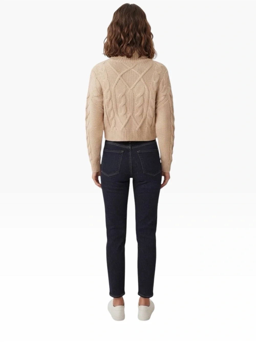 FORE Women’s Beige Chunky Cable-Knit Cropped Turtleneck Sweater Size M